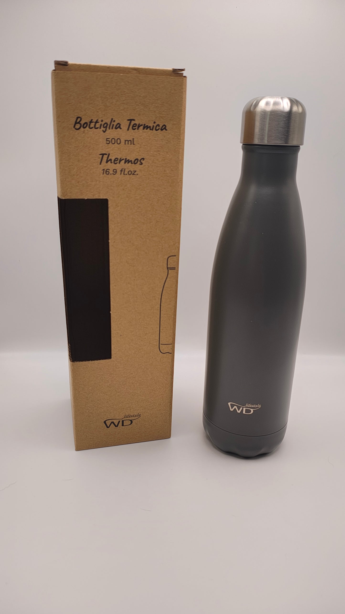 WD Lifestyle Garrafa Térmica Inox 500ml Cinza | Frio 24h e Quente 12h