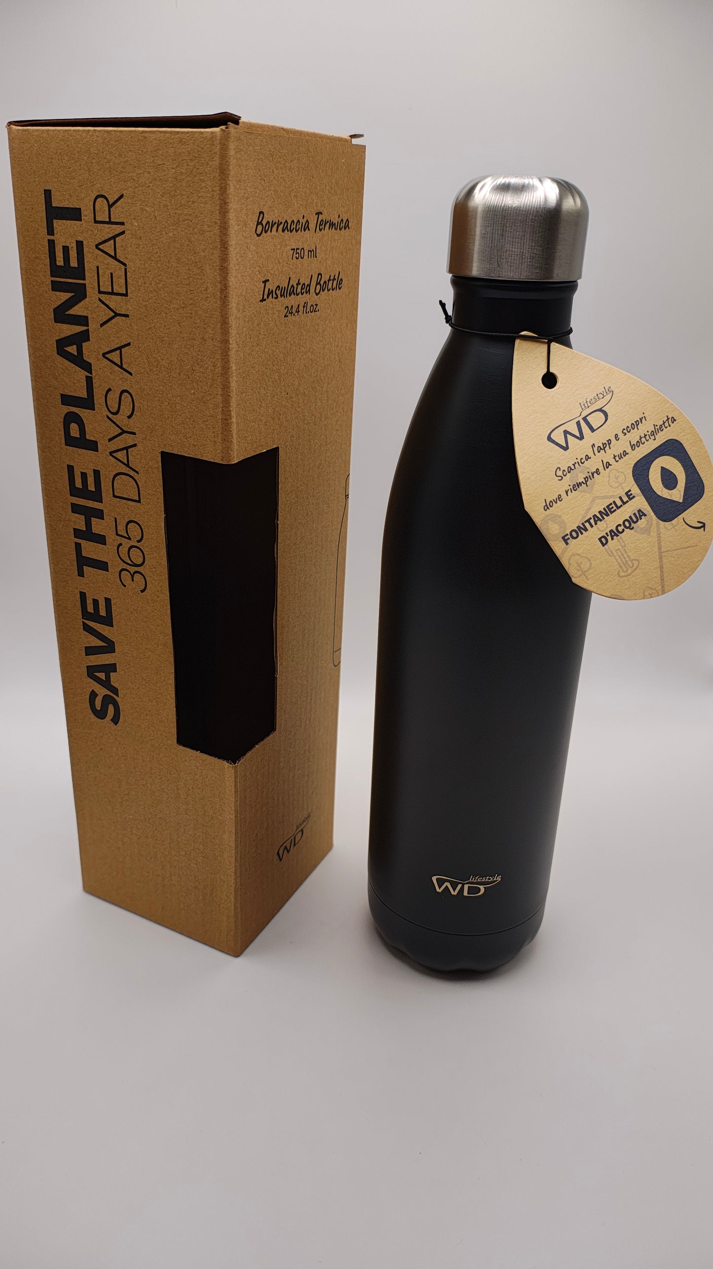 Garrafa Térmica Inox 750ml Preta WD | Frio 24h e Quente 12h