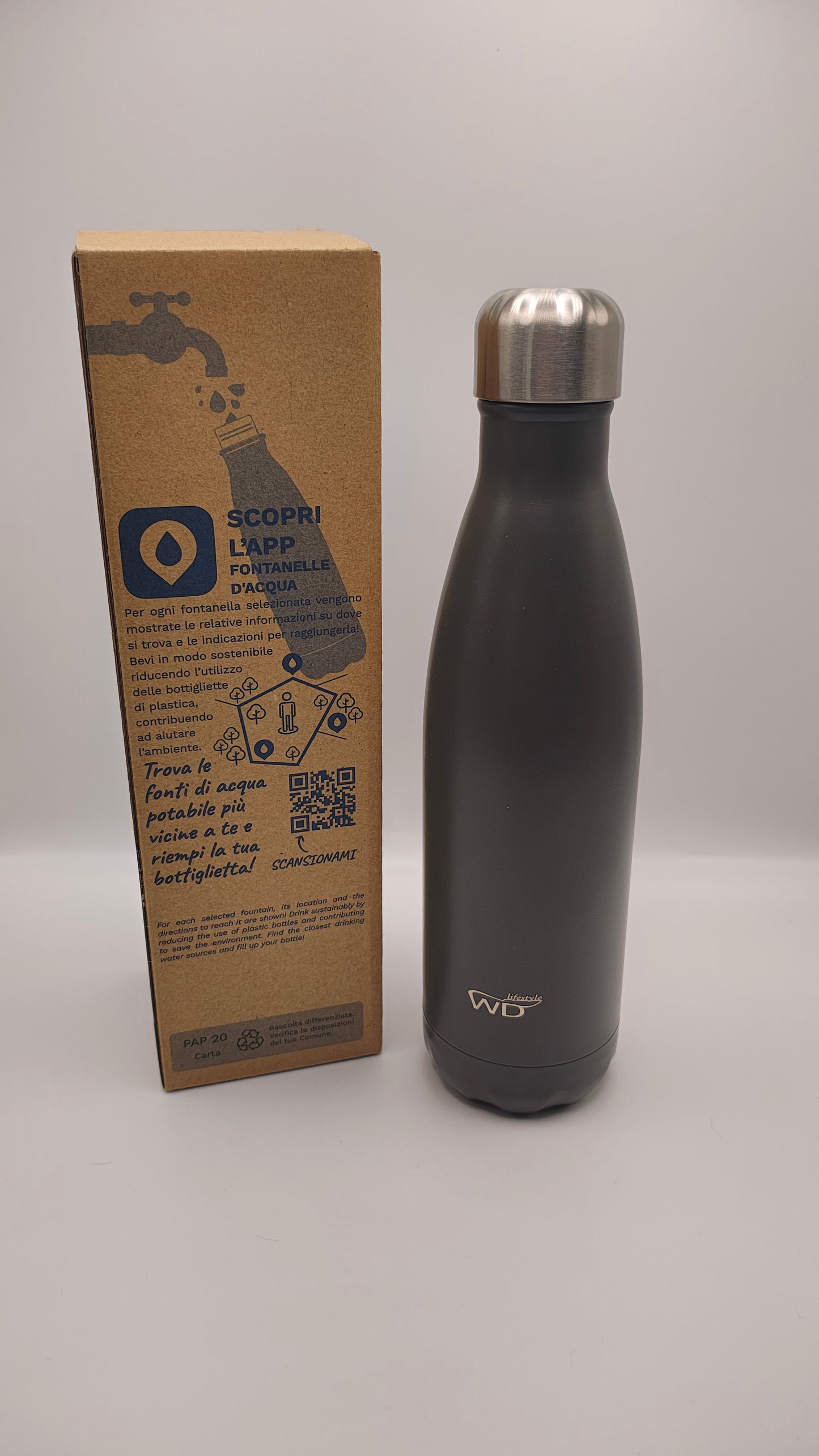 WD Lifestyle Garrafa Térmica Inox 500ml Cinza | Frio 24h e Quente 12h