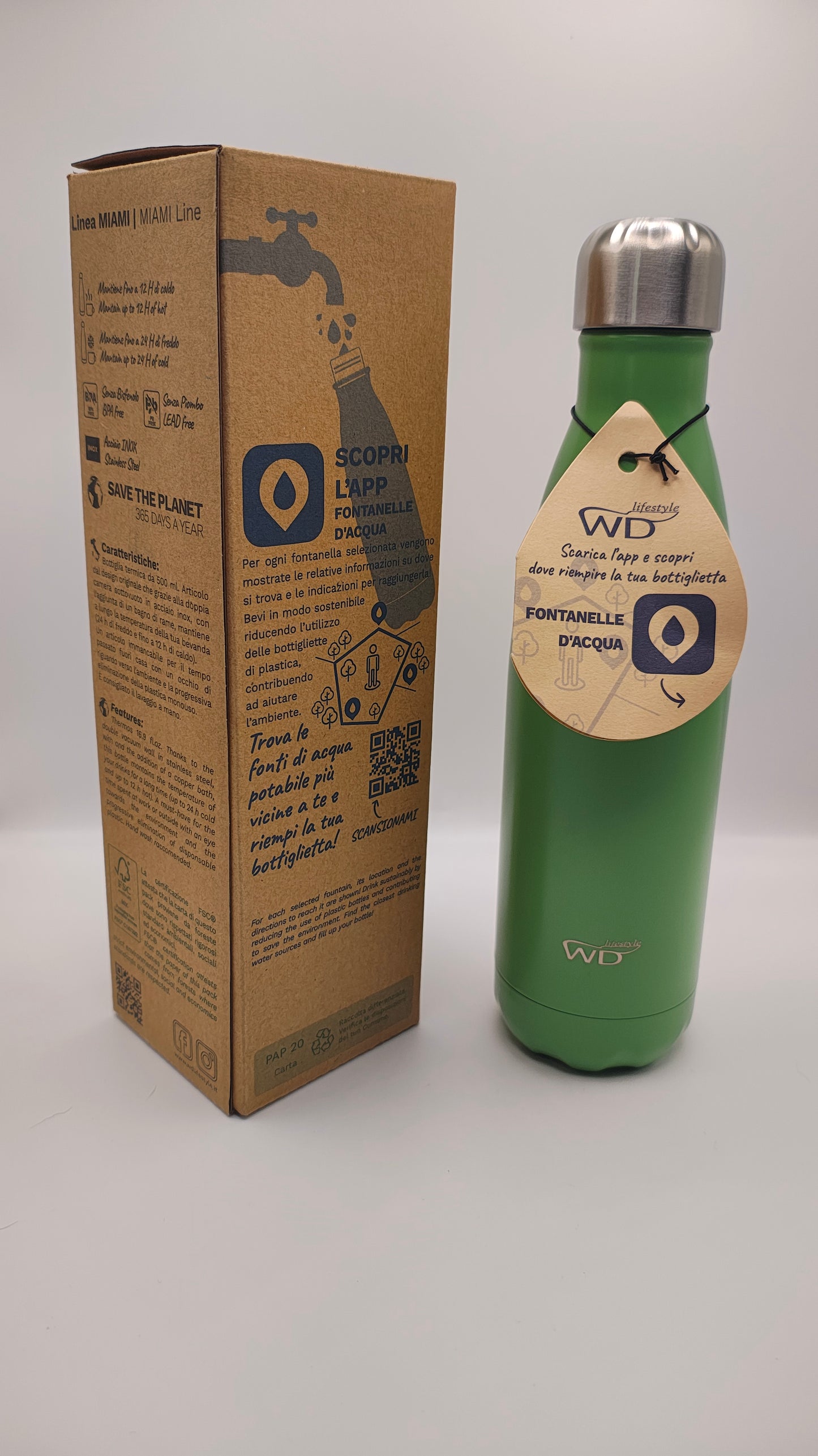 WD Lifestyle Garrafa Térmica Inox 500ml Verde | Frio 24h e Quente 12h