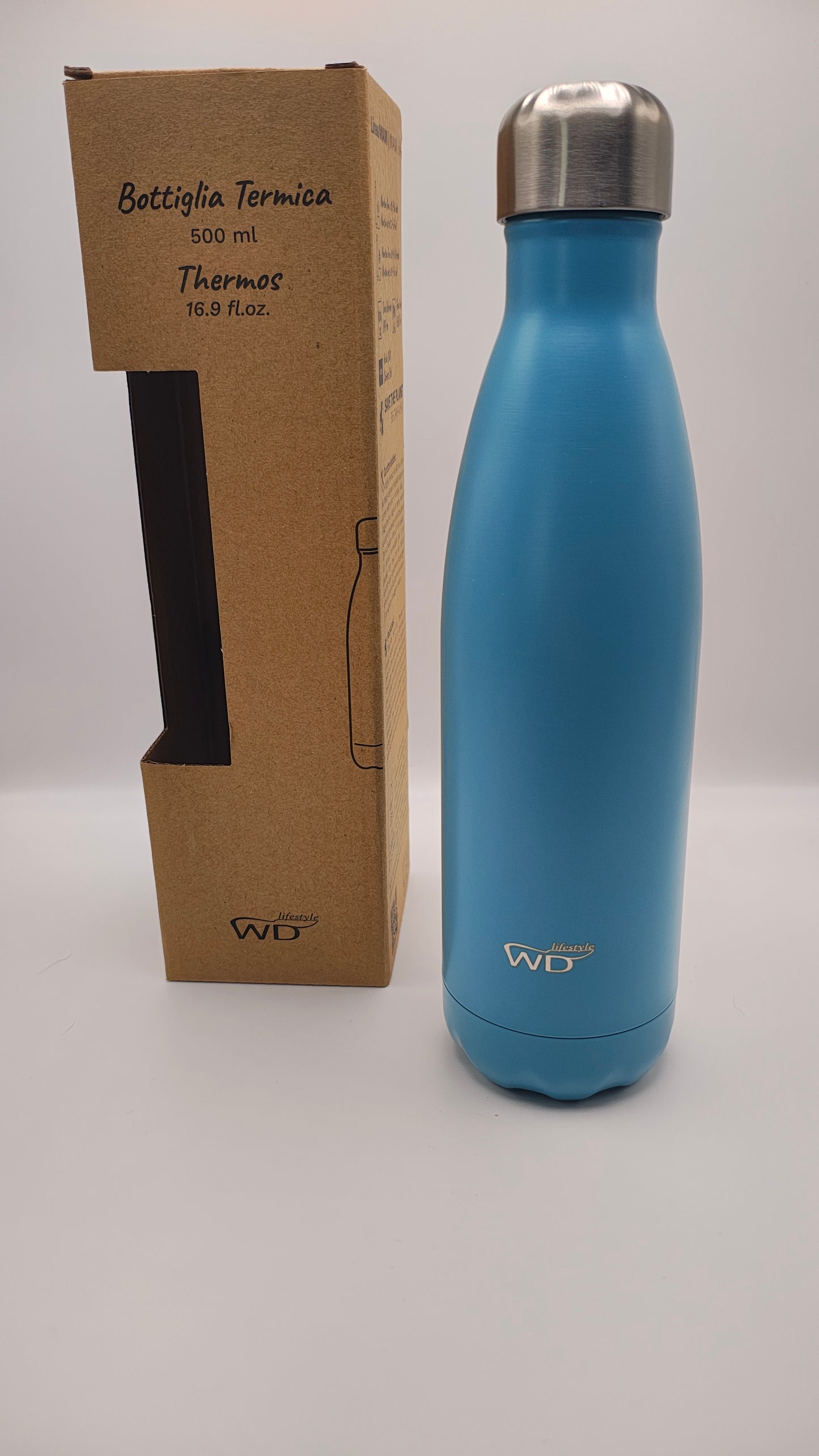 WD Lifestyle Garrafa Térmica Inox 500ml Azul Claro | Frio 24h e Quente 12h