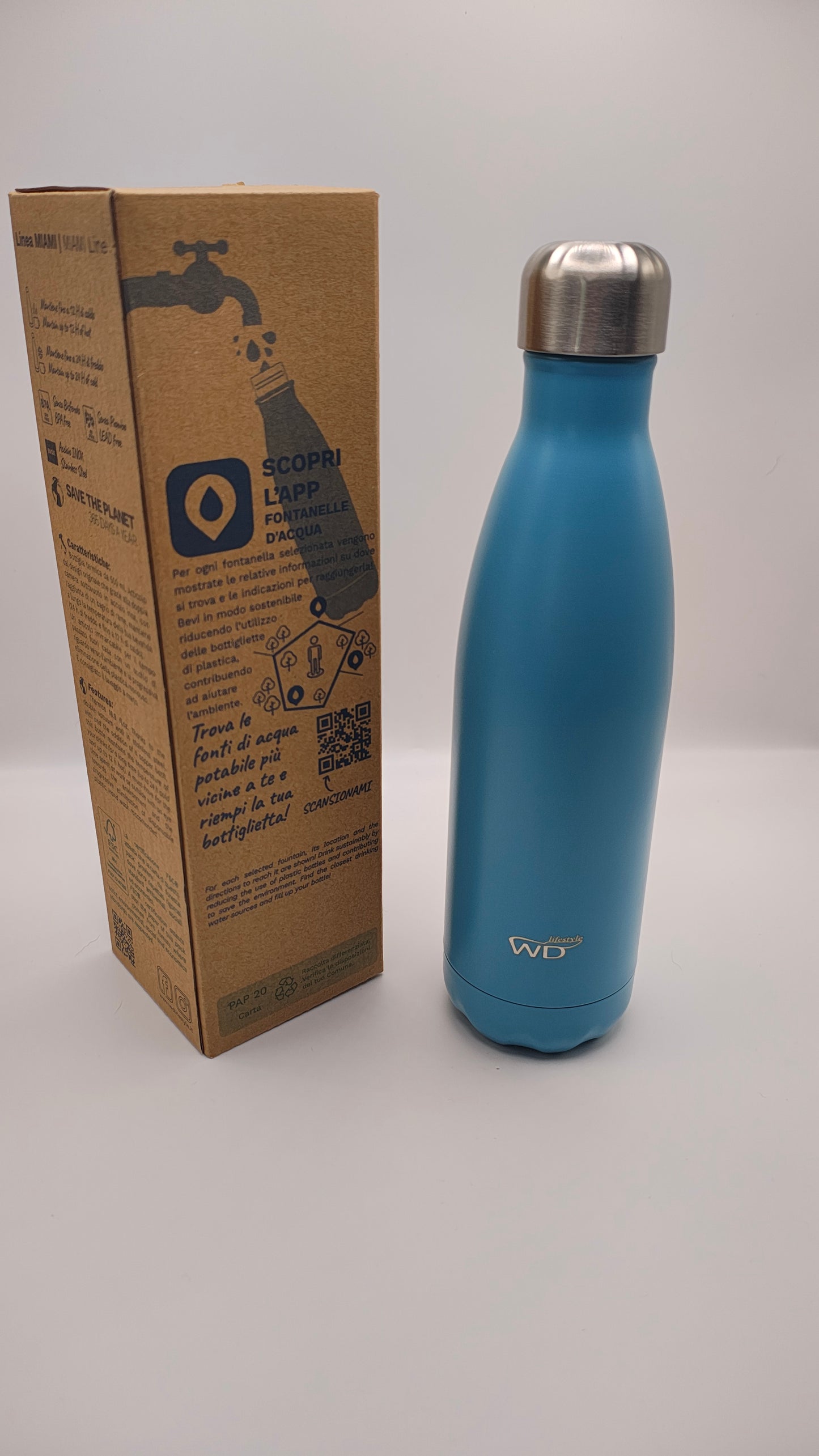 WD Lifestyle Garrafa Térmica Inox 500ml Azul Claro | Frio 24h e Quente 12h